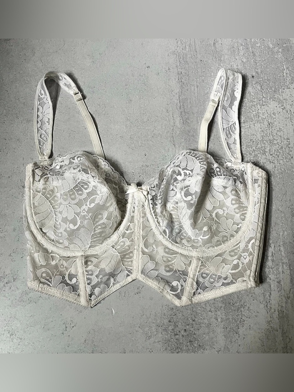 Vintage Warners Unlined Sheer Lace Bra Long Line White 36D Bridal Coquette